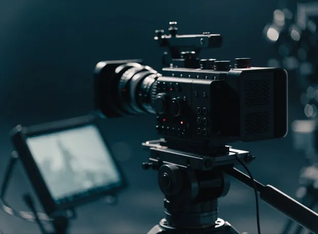 Stüdyoda tripod üzerinde sinema kamerası