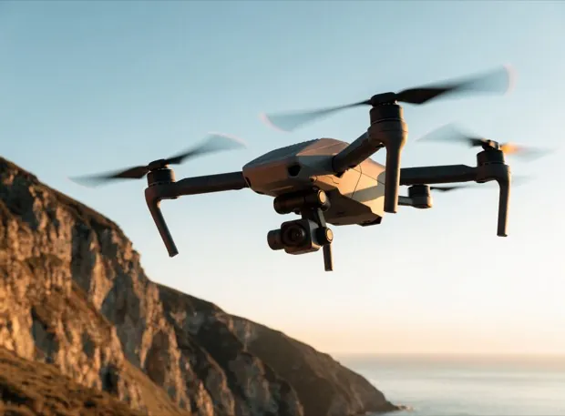 Kıyı üzerinde havada duran drone